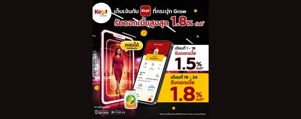 ฝากเงินกับแอป📲 Kept จากธนาคารกรุงศรี 💰 รับดอกเบี้ยสูงสุด 1.8% ต่อปี!* ตั้งแต่บาทแรกจนถึง 5 ล้านบาท (รับดอกเบี้ย 1.5% ต่อปี* สำหรับเงินฝากใหม่ตั้งแต่วันที่ 3 ก.ย. 68 เป็นต้นไป ฝากเงินกับแอป📲 Kept จากธนาคารกรุงศรี 💰 รับดอกเบี้ยสูงสุด 1.8% ต่อปี!* ตั้งแต่บาทแรกจนถึง 5 ล้านบาท (รับดอกเบี้ย 1.5% ต่อปี* สำหรับเงินฝากใหม่ตั้งแต่วันที่ 3 ก.ย. 68 เป็นต้นไป