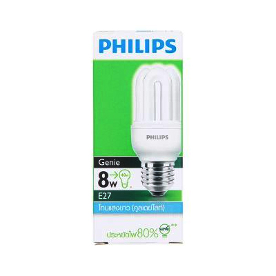 ฟิลิปส์ หลอดประหยัดไฟ รุ่นจีนี่ 8 วัตต์ โทนแสงขาว 1 ชุด (Philips Genie 8W Cool Daylight Saver Compact Fluorescent Lamp 1 pcs)