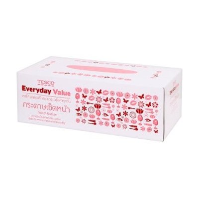 เทสโก้ เอฟเวอรี่ เดย์ แวลู กระดาษเช็ดหน้า 130 แผ่น (Tesco Everyday Value Facial Tissue 130pcs)