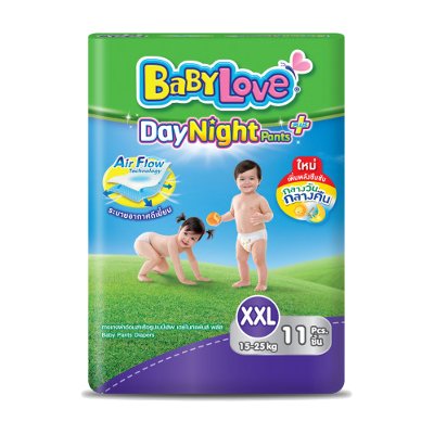 เบบี้เลิฟ เดย์ไนท์เเพนส์ กางเกงผ้าอ้อม ขนาด XXL 15-25 กก. 11 ชิ้น (BabyLove Day Night Pants Diapers Size XXL 15-25kg 11pcs)