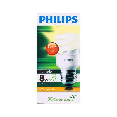 ฟิลิปส์ ทอร์นาโด เอ็กซ์ตร้า ไบรท์ หลอดประหยัดไฟ 8 วัตต์ โทนแสงเหลือง 1 หลอด (Philips Tornado Extra Bright 8W Warm White Energy Saver Light Bulb 1pc)
