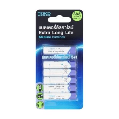 เทสโก้ เอ็กซ์ตร้าลองไลฟ์ เเบตเตอรี่อัลคาไลน์ ขนาดAAA LR03 1.5โวลต์ 5+1 ก้อน (Tesco Extra Long Life LR03 AAA 1.5V Alkaline Batteries 5+1pcs)