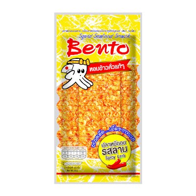 เบนโตะ ปลาหมึกอบรสลาบ 24กรัม (Bento Spicy Larb Squid Seafood Snack 24g)