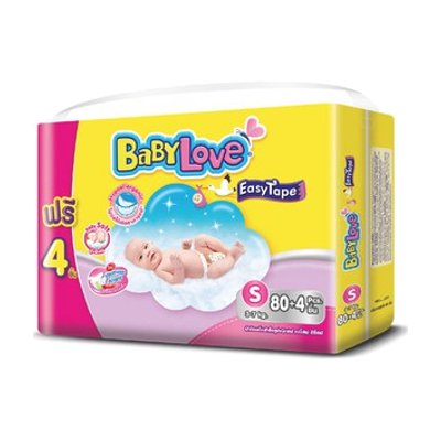 เบบี้เลิฟ อีซี่ เทป ผ้าอ้อมแบบเทป ขนาด S 3-7 กก. 80+4 ชิ้น (BabyLove Easy Tape Diapers Size S 3-7kg 80+4pcs)