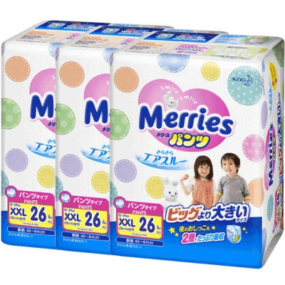 Merries เมอร์รี่ส์ เจแปน แพ้นส์ ผ้าอ้อมแบบกางเกง ขนาด XXL 26 ชิ้น