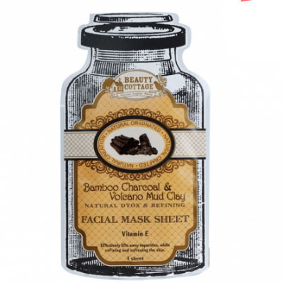 Beauty Cottage Bamboo Charcoal & Valcano Mud Clay Natural Dtox & Refining Facial Mask Sheet
