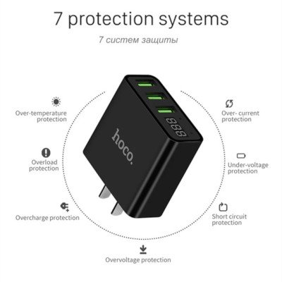 Hoco Adapter 3 port 3.0A with LED display รุ่น C15