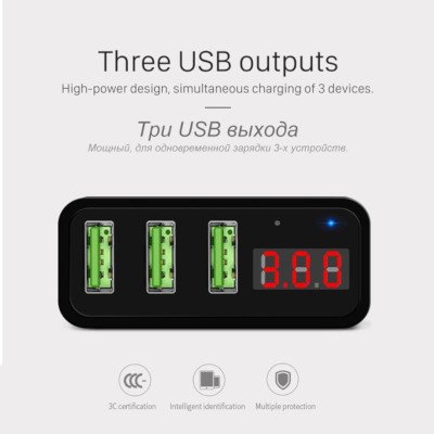 Hoco Adapter 3 port 3.0A with LED display รุ่น C15