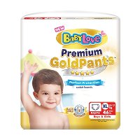 ราคา เบบี้เลิฟ พรีเมี่ยม โกลด์ แพ้นส์ กางเกงผ้าอ้อม ขนาด XL 12-17 กก. 46 ชิ้น (BabyLove Premium Gold Pants Diapers Size XL 12-17kg 46pcs)