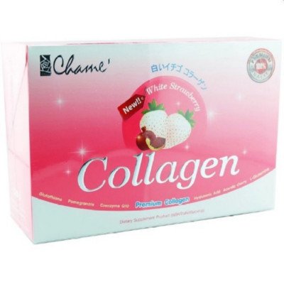 Chame' Collagen 35000mg Premium Collagen + Glutathione White Strawberry 30 pcs x 1 Box (ชาเม่คอลลาเจน 35000มก. พรีเมียมคอลลาเจน + กลูต้าไธโอนสตรอว์เบอรี่สีขาว 30 ซอง x 1 กล่อง)