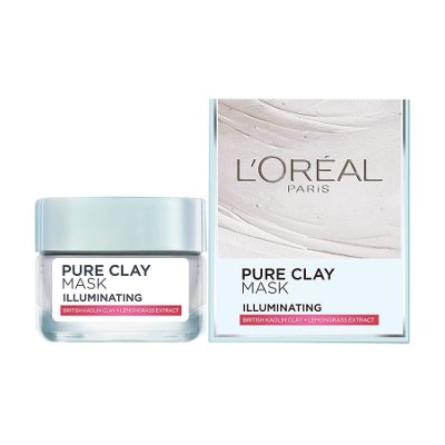 ลอรีอัล ปารีส เพียวเคลย์มาส์ก อิลลูมิเนทติ้ง โคลนพอกหน้าแบบล้างออก สูตรเพื่อผิวกระจ่างใส 50 กรัม (L'Oreal Paris Pure Clay Mask Illuminating 50g)