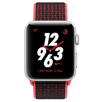 Apple Watch Series 3 Nike+ (GPS + Cellular) Silver Aluminum Case with Bright Crimson-Black Nike Sport Loop 38mm