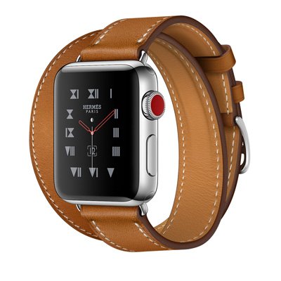 Apple Watch Series 3 Hermes (GPS + Cellular) Stainless Steel Case with Fauve Barenia Leather Double Tour 38mm