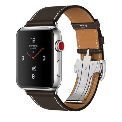 Apple Watch Series 3 Hermes (GPS + Cellular) Stainless Steel Case with Ebene Barenia Leather Single Tour Deployment Buckle 42mm
