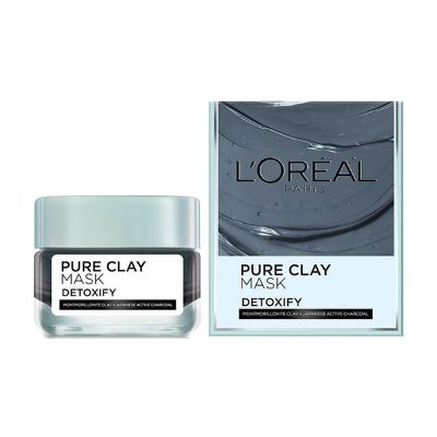 ลอรีอัล ปารีส เพียวเคลย์มาร์ก ดีท็อกซิฟาย โคลนพอกหน้าแบบล้างออก สูตรเพื่อชำระล้างสิ่งสกปรกตกค้าง 50 กรัม (L'Oreal Paris Pure Clay Mask Detoxify 50g)