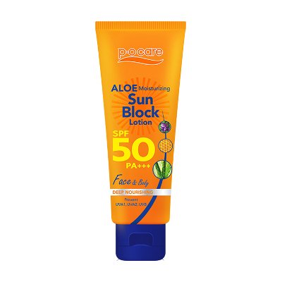 P.O. Care Aloe Moisturizing Sun Block Lotion SPF50 PA+++ 115ml (พี.โอ.แคร์ อโล มอยส์เจอร์ไรซิ่ง ซัน บล๊อก โลชั่น 115มล.)