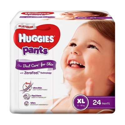 ฮักกี้ส์ แพลทินัม กางเกงผ้าอ้อมสำเร็จรูป ขนาด XL 12-18 กก. 24 ชิ้น (Huggies Platinum Pants Diapers Size XL 12-18kg 24pcs)