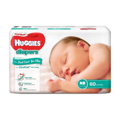 ฮักกี้ส์ แพลทินัม ผ้าอ้อมแบบเทป ขนาด NB เด็กแรกเกิด-5 กก. 60 ชิ้น (Huggies Platinum Tape Diapers Size NB Up to 5kg 60pcs)