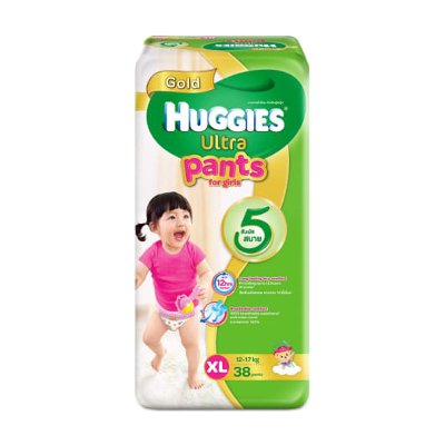 ฮักกี้ส์ อัลตรา โกลด์ กางเกงผ้าอ้อมสำหรับเด็กผู้หญิง ขนาด XL 12-17 กก. 38 ชิ้น (Huggies Ultra Gold Pants Diapers for Girls Size XL 12-17kg 38pcs)