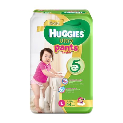 ฮักกี้ส์ อัลตรา โกลด์ กางเกงผ้าอ้อมสำหรับเด็กผู้หญิง ขนาด L 9-14 กก. 44 ชิ้น (Huggies Ultra Gold Pants Diapers for Girls Size L 9-14kg 44pcs)