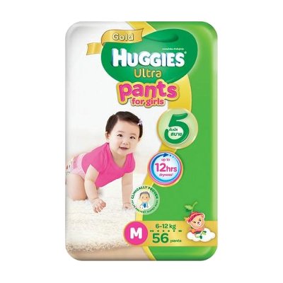 ฮักกี้ส์ อัลตรา โกลด์ กางเกงผ้าอ้อมสำหรับเด็กผู้หญิง ขนาด M 6-12 กก. 56 ชิ้น (Huggies Ultra Gold Pants Diapers for Girls Size M 6-12kg 56pcs)