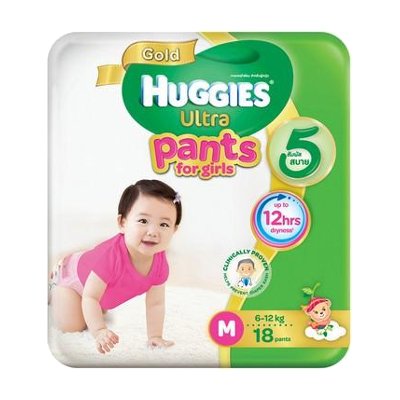 ฮักกี้ส์ อัลตรา โกลด์ กางเกงผ้าอ้อมสำหรับเด็กผู้หญิง ขนาด M 6-12 กก. 18 ชิ้น (Huggies Ultra Gold Pants Diapers for Girls Size M 6-12kg 18pcs)