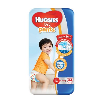 ฮักกี้ส์ ดราย แพ้นท์ กางเกงผ้าอ้อม ขนาด L 9-14 กก. 44 ชิ้น (Huggies Dry Pants Diapers Size L 9-14kg 44pcs)