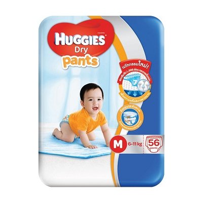 ฮักกี้ส์ ดราย แพ้นท์ กางเกงผ้าอ้อม ขนาด M 6-11 กก. 56 ชิ้น (Huggies Dry Pants Diapers Size M 6-11kg 56pcs)
