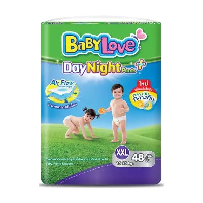เบบี้เลิฟ เดย์ไนท์เเพนส์ กางเกงผ้าอ้อม ขนาด XXL 15-25 กก. 48 ชิ้น (BabyLove Day Night Pants Diapers Size XXL 15-25kg 48pcs)