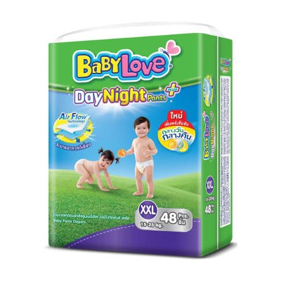 เบบี้เลิฟ เดย์ไนท์เเพนส์ กางเกงผ้าอ้อม ขนาด XXL 15-25 กก. 48 ชิ้น (BabyLove Day Night Pants Diapers Size XXL 15-25kg 48pcs)
