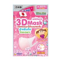 ราคา Unicharm 3D Mask หน้ากากอนามัยกันฝุ่น PM 2.5 สำหรับเด็กผู้หญิง
