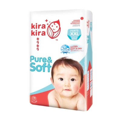 คิระ คิระ เพียวแอนด์ซอฟต์ กางเกงผ้าอ้อม ขนาด XXL 15-25 กก. 32 ชิ้น (Kira Kira Pure & Soft Pants Diapers Size XXL 15-25kg 32pcs)