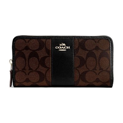 Coach F54630 Accordion Zip Wallet in Signature Coated Canvas with Leather Stripe กระเป๋าสตางค์