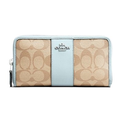 Coach F54630 Accordion Zip Wallet in Signature Coated Canvas with Leather Stripe กระเป๋าสตางค์