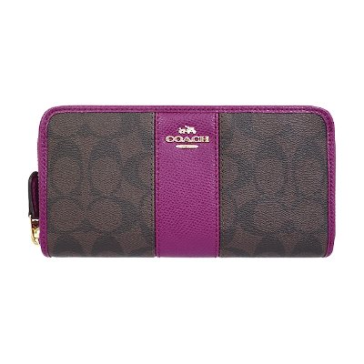 Coach F54630 Accordion Zip Wallet in Signature Coated Canvas with Leather Stripe กระเป๋าสตางค์