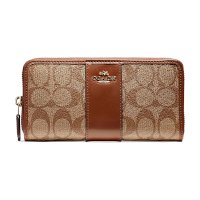 ราคา Coach F54630 Accordion Zip Wallet in Signature Coated Canvas with Leather Stripe กระเป๋าสตางค์