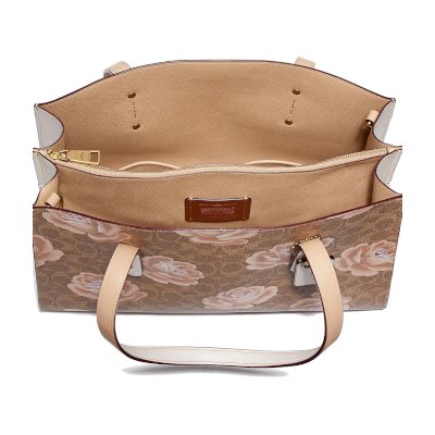 Coach 31667 Charlie Signature Rose Print Carryall Shoulder Bag Tan Chalk กระเป๋าถือ