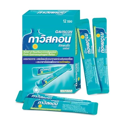 กาวิสคอน ซัสเพนชั่น รสมิ้นต์ บรรเทาอาการแสบร้อนกลางอก เนื่องจากกรดไหลย้อน 1 กล่อง บรรจุ 12 ซอง (Gaviscon Suspension Mint Flavour)