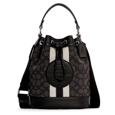 Coach C4102 Dempsey Drawstring Bucket Bag In Signature Jacquard With Stripe And Patch กระเป๋าสะพายข้าง