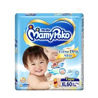 ราคา มามี่โพโค ผ้าอ้อมแบบเทป ขนาด XL 12-17 กก. 60 ชิ้น (MamyPoko Extra Dry Skin Tape Diapers Size XL 12-17kg 60pcs)