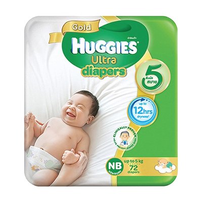 ฮักกี้ส์ อัลตรา โกลด์ เทป ผ้าอ้อมแบบเทป ขนาด NB เด็กแรกเกิด-5 กก. 72 ชิ้น (Huggies Ultra Gold Tape Diapers Size NB New Born-5kg 72pcs)