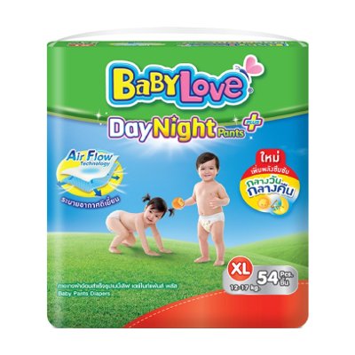 เบบี้เลิฟ เดย์ไนท์เเพนส์ พลัส กางเกงผ้าอ้อม ขนาด XL 12-17 กก. 54 ชิ้น (BabyLove Day Night Pants Plus Diapers Size XL 12-17kg 54pcs)