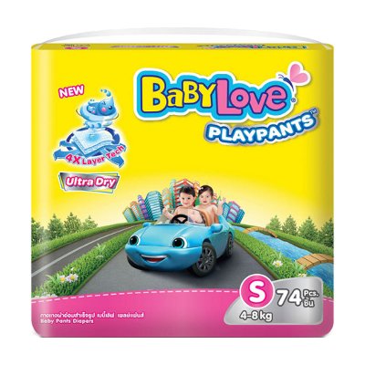 เบบี้เลิฟ เพลย์แพ้นส์ กางเกงผ้าอ้อม ขนาด S 4-8 กก. 74 ชิ้น (BabyLove Playpants Diapers Size S 4-8kg 74pcs)