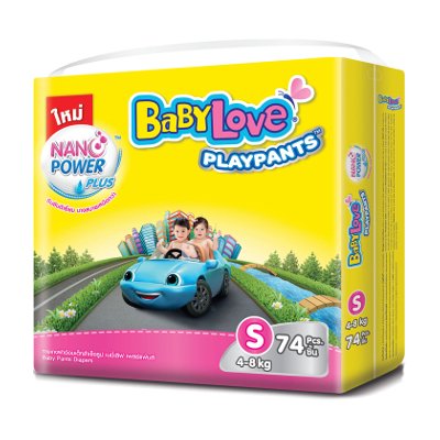 เบบี้เลิฟ เพลย์แพ้นส์ กางเกงผ้าอ้อม ขนาด S 4-8 กก. 74 ชิ้น (BabyLove Playpants Diapers Size S 4-8kg 74pcs)