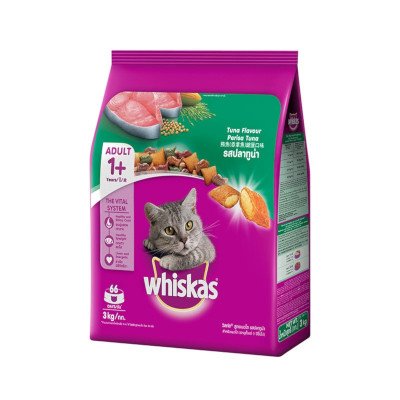 Whiskas Tuna Flavour Cat Food 3kg (วิสกัส อาหารแมวชนิดแห้ง แบบเม็ด สูตรแมวโต รสปลาทูน่า 3 กก.)