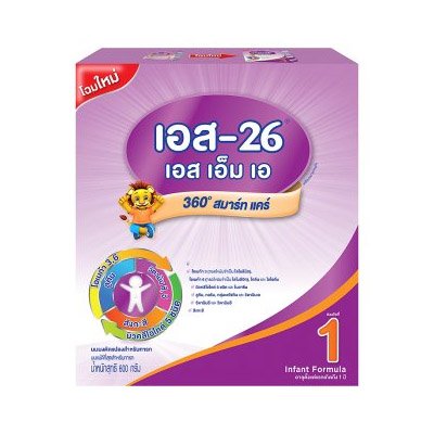 เอส-26 เอสเอ็มเอ นมผงดัดแปลงสำหรับทารก สูตรผสม 5 นิวคลีโอไทด์และลูทีน 600กรัม (S-26 SMA Infant Formula with 5 Nucleotides and Lutein Milk Powder 600g)
