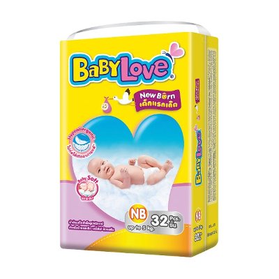 เบบี้เลิฟ อีซี่ เทป ผ้าอ้อมแบบเทป ขนาด NB เด็กแรกเกิด-5 กก. 32 ชิ้น (BabyLove Easy Tape Diapers Size NB New Born-5kg 32pcs)