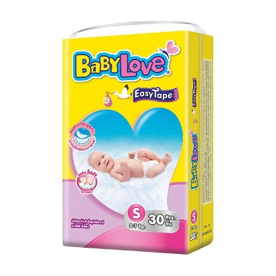 เบบี้เลิฟ อีซี่ เทป ผ้าอ้อมแบบเทป ขนาด S 3-7 กก. 30 ชิ้น (BabyLove Easy Tape Diapers Size S 3-7kg 30pcs)