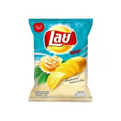 เลย์ ร็อค มันฝรั่งแท้ทอดกรอบแผ่นหยัก กลิ่นหอยเชลล์อบเนยกระเทียม 75กรัม (Lay's Rock Baked Scallop with Butter and Garlic Crisp 75g)