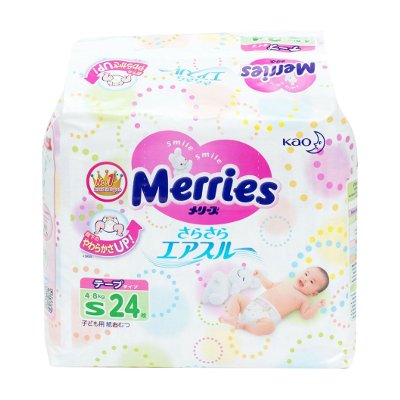 Merries Tape ผ้าอ้อมสำเร็จรูปแบบเทป ไซส์ S 24 ชิ้น